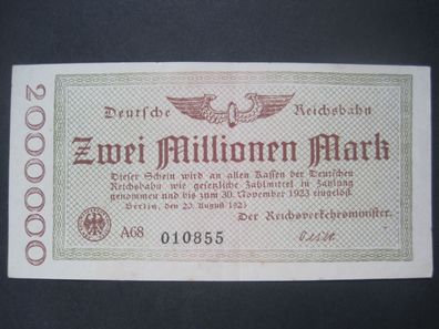 Deutsche Reichsbahn Banknote 2 Millionen Mark 1923 (AB 549)