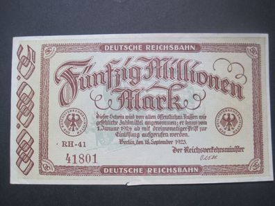 Deutsche Reichsbahn Banknote Fünfzig Millionen Mark 1923 (AB 548)