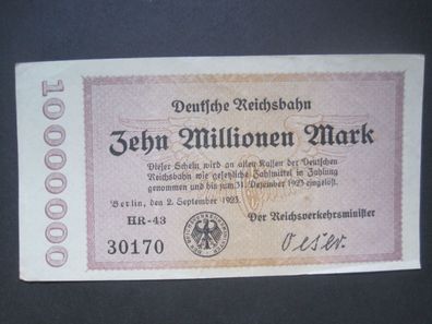 Deutsche Reichsbahn Banknote Zehn Millionen Mark (AB 881)