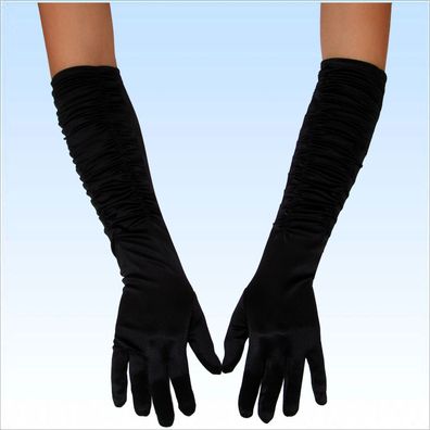 Elegante Handschuhe schwarz gerafft lang Handschuh schwarze Fingerhandschuhe
