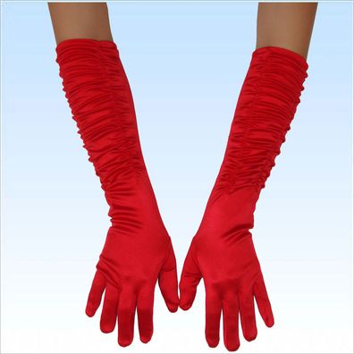 Elegante Handschuhe rot gerafft lang langer festlicher Handschuh Damenhandschuh