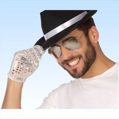 1 Paar Pailettenhandschuhe Weiß- Silber Handschuhe Pailletten Handschuh Popstar