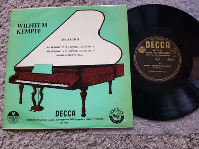 Wilhelm Kempff - Brahm Rhapsody in B/ G Minor UK 10'' Vinyl LP