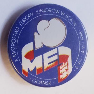 Button Anstecker ME X Mistrostwa Europy Juniorow w Boksie Gdansk 1988