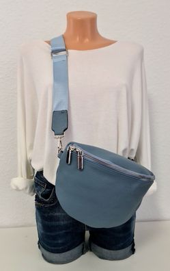 Unisex Bauchtasche Tasche Cross Body Zipper Kunstleder Gurt einfarbig Jeansblau