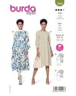 burda style PapierschKleid mit hoch angesetztem Rockteil und rundem Ausschnitt #5948