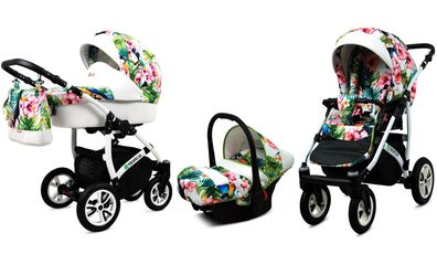 Kinderwagen Tropical Alu Toucans, 3in1 -Set Wanne Buggy Babyschale Autositz Zubehör