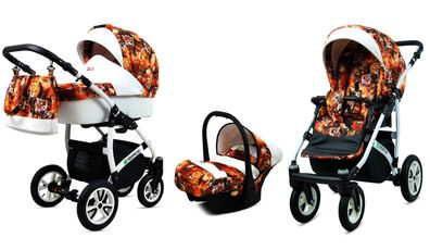 Kinderwagen Tropical Alu Cats,3in1 -Set Wanne Buggy Babyschale Autositz mit Zubehör