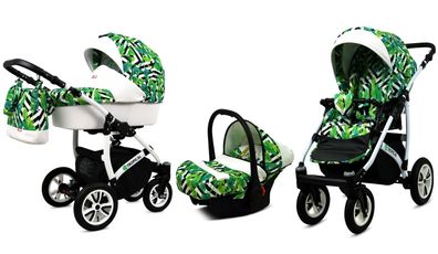 Kinderwagen Tropical Alu,3in1 -Set Wanne Buggy Babyschale Autositz-Banana Leaf