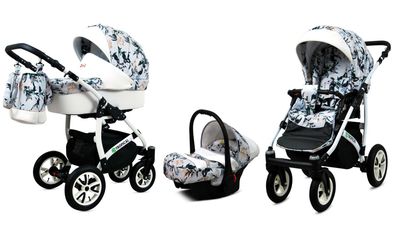 Kinderwagen Tropical Alu,3in1 -Set Wanne Buggy Babyschale Autositz-Lilac Flowers