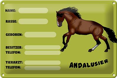 Blechschild Pferd 30x20 cm Andalusier Name Besitzer Rasse Deko Schild tin sign