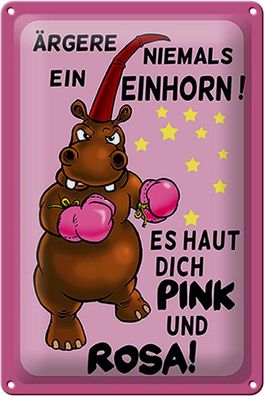 Blechschild Einhorn 20x30cm ärgere niemals haut pink rosa Deko Schild tin sign