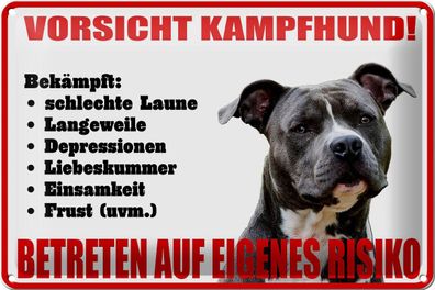 Blechschild Hinweis 30x20cm Hund Vorsicht Kampfhund Risiko Deko Schild tin sign