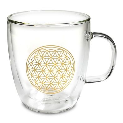 Teeglas Blume des Lebens doppelwandig 400 ml Wasserglas Kaffeebecher
