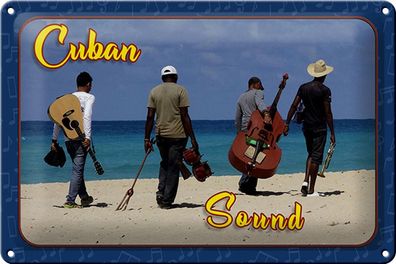 Blechschild Cuba 30x20 cm Cuban Sound Band am Strand Deko Schild tin sign