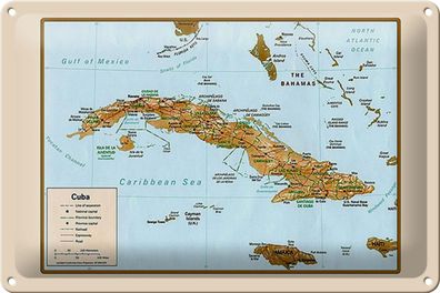 Blechschild Cuba 30x20 cm Landkarte Cuba Geschenk Metall Deko Schild tin sign