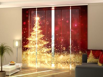 Foto-Schiebegardine goldener Weihnachtsbaum, Flächenvorhang mit Motiv, auf Maß
