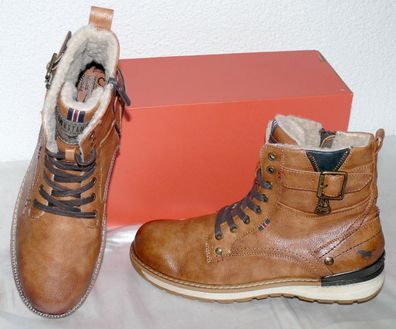 Mustang ZIP Warme Herbst Winter Leder Schuhe Boots Stiefel Futter 42 Cognac N28