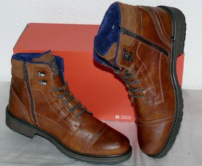 Mustang ZIP Warme Herbst Winter Leder Schuhe Boots Stiefel Futter 42 Cognac N45