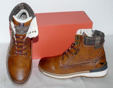Mustang ZIP Warme Herbst Winter Leder Schuhe Boots Stiefel Futter 42 Cognac N24