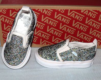 Vans Asher SLIP-ON V Canvas Kinder Schuhe Sneaker EU 21 Glitter Multi True White