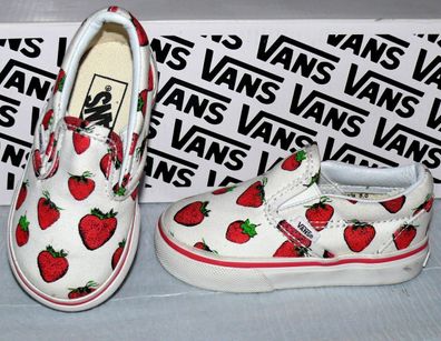 Vans Classic SLIP-ON T'S Canvas Kinder Schuhe Sneaker EU 21 Strawberries White