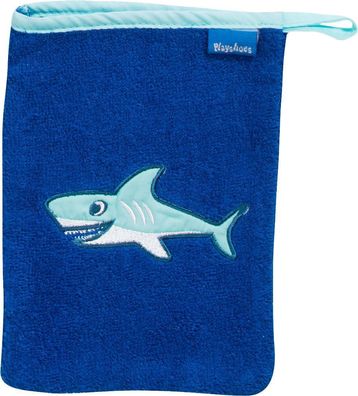 Playshoes Kinder Frottee-Waschhandschuh Hai Blau