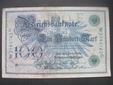 Deutsches Reich Reichsbanknote 100 Mark 1908 (GB 475)