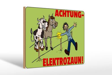 Holzschild Hinweis 30x20 cm Tiere Achtung Elektrozaun Deko Schild wooden sign