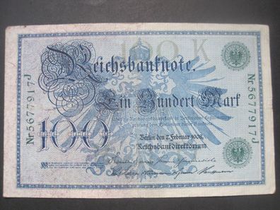 Deutsches Reich Reichsbanknote 100 Mark 1908 Grüner Siegel (GB 809)
