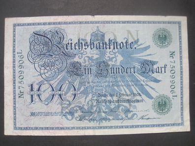 Deutsches Reich Reichsbanknote 100 Mark 1908 Grüner Siegel (GB 035)