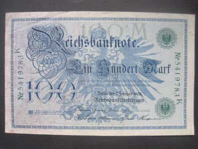 Deutsches Reich Reichsbanknote 100 Mark 1908 Grüner Siegel (GB 367)