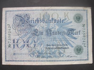 Deutsches Reich Reichsbanknote 100 Mark 1908 Grüner Siegel (GB 049)