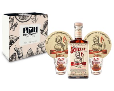 Die Schelle Geschenkset - Kräuterlikör 0,5L (33% Vol) + 2x Shot Glas + 2x Bierd