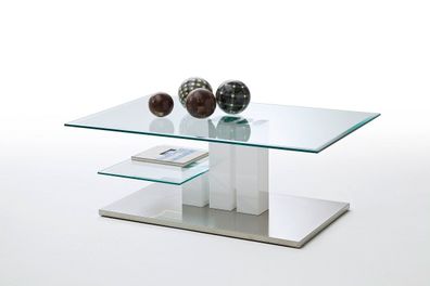 Couchtisch Nils mit Glasplatte | 110x70 | weiß Hochglanz