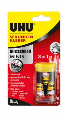 UHU Sekundenkleber blitzschnell Minis 3x1g flüssig