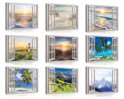 Leinwand Bilder Strand Fenster Berge Leinwandbild XXL Wandbilder Wandbild Wohnzimmer
