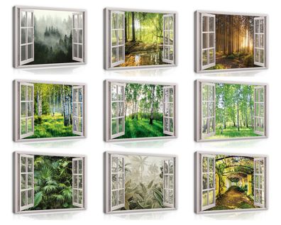 Leinwand Bilder Wald Fenster Natur Leinwandbild XXL Wandbilder Wandbild Wohnzimmer