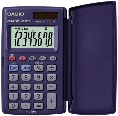 CASIO HS-8VERA Taschenrechner 8-stellig mit 360° umschlagbarer Schutzklappe, Solar...