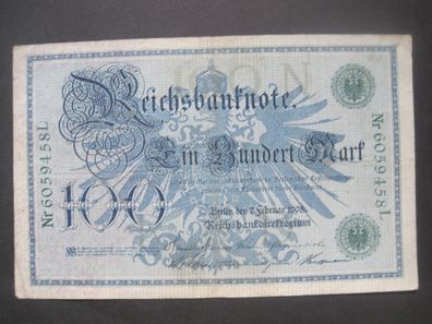 Deutsches Reich Reichsbanknote 100 Mark 1908 Grüner Siegel (GB 034)