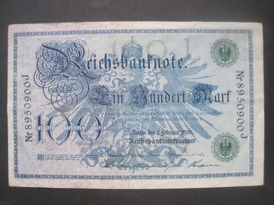 Deutsches Reich Reichsbanknote 100 Mark 1908 Grüner Siegel (GB 368)