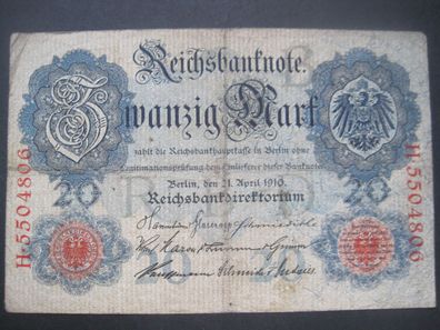 Deutsches Reich Reichsbanknote 20 Mark 1910 (AB 538)