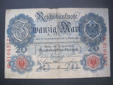 Deutsches Reich Reichsbanknote 20 Mark 1910 (AB 552)