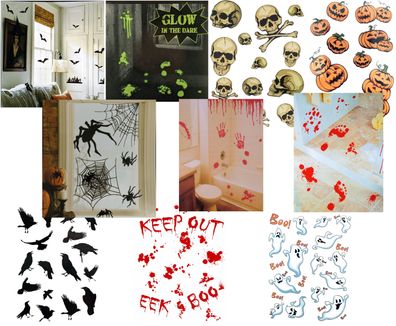 Wall-Art Sticker Halloween Keep Out blutige Fußabdrücke Spinnen Deko Grusel