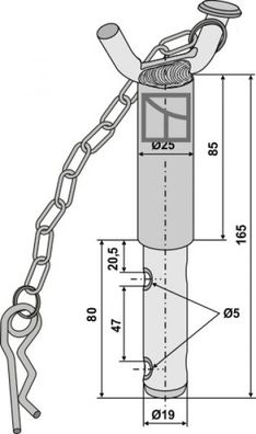 Stufenbolzen mit Griff, Kette und Federvorstecker