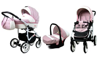 Kinderwagen White Lux Alu, 3 in 1 - Set Wanne Buggy Babyschale Sweet Pink