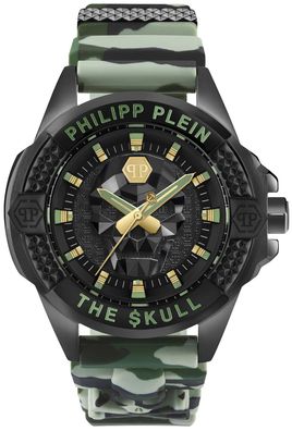 Philipp Plein Unisex-Uhr The Skull Schwarz/ Camouflage Grün PWAAA0821