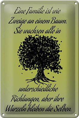 Blechschild Spruch 20x30 cm Familie ist wie Zweige an Baum Deko Schild tin sign