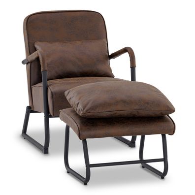 MCombo Sessel mit/ ohne Hocker, Retro Vintage Relaxsessel mit Taillenkissen, 4742