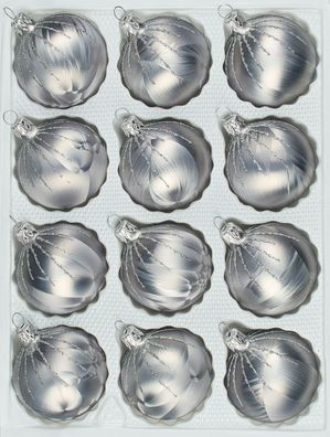 12 tlg. Glas-Weihnachtskugeln Set in "Ice Grau Silber" Regen